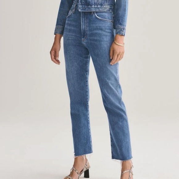 Agolde Denim - AGOLDE Pinch Waist High Rise Kick Jeans with Cut off Hem in Subdued
